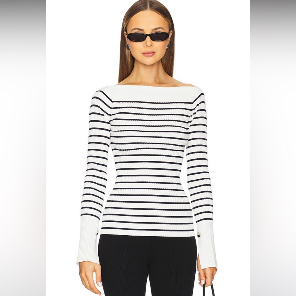 A.L.C. Striped Ribbed Anya Top in Off White & Dark Sapphire Blouse😍